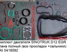 Ремкомплект двигателя SINOTRUK D12 EGR 2 клапана полный (все прокладки +сальн) HUATAI (5418592)HT1746А